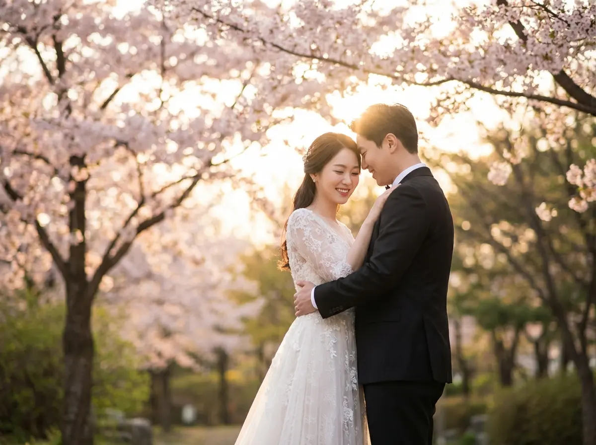 아름다운 웨딩 촬영 장면